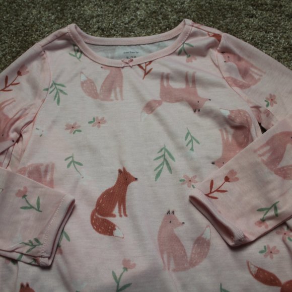 Carters Pink Fox Nightgown Set Long-Sleeved Pajamas Toddler Girls 2-3 4-5 NWT - Picture 2 of 4